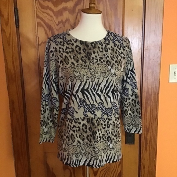Vintage 90s safari leopards n zebras knit top - Picture 7 of 8